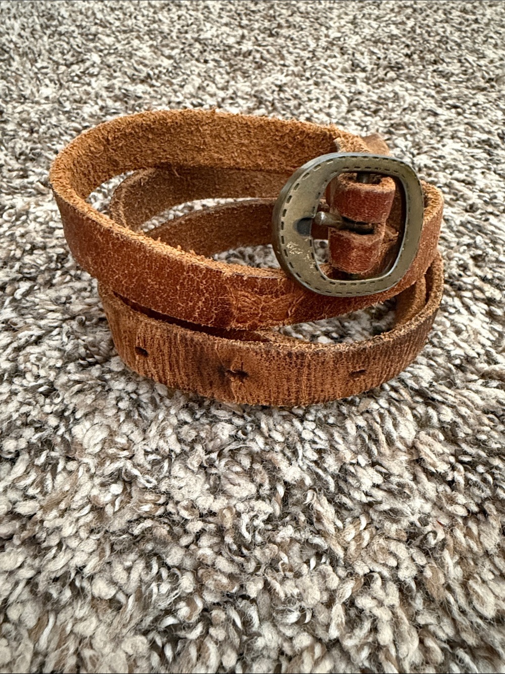 Leather Wrap Belt with Antique Buckle - Brown